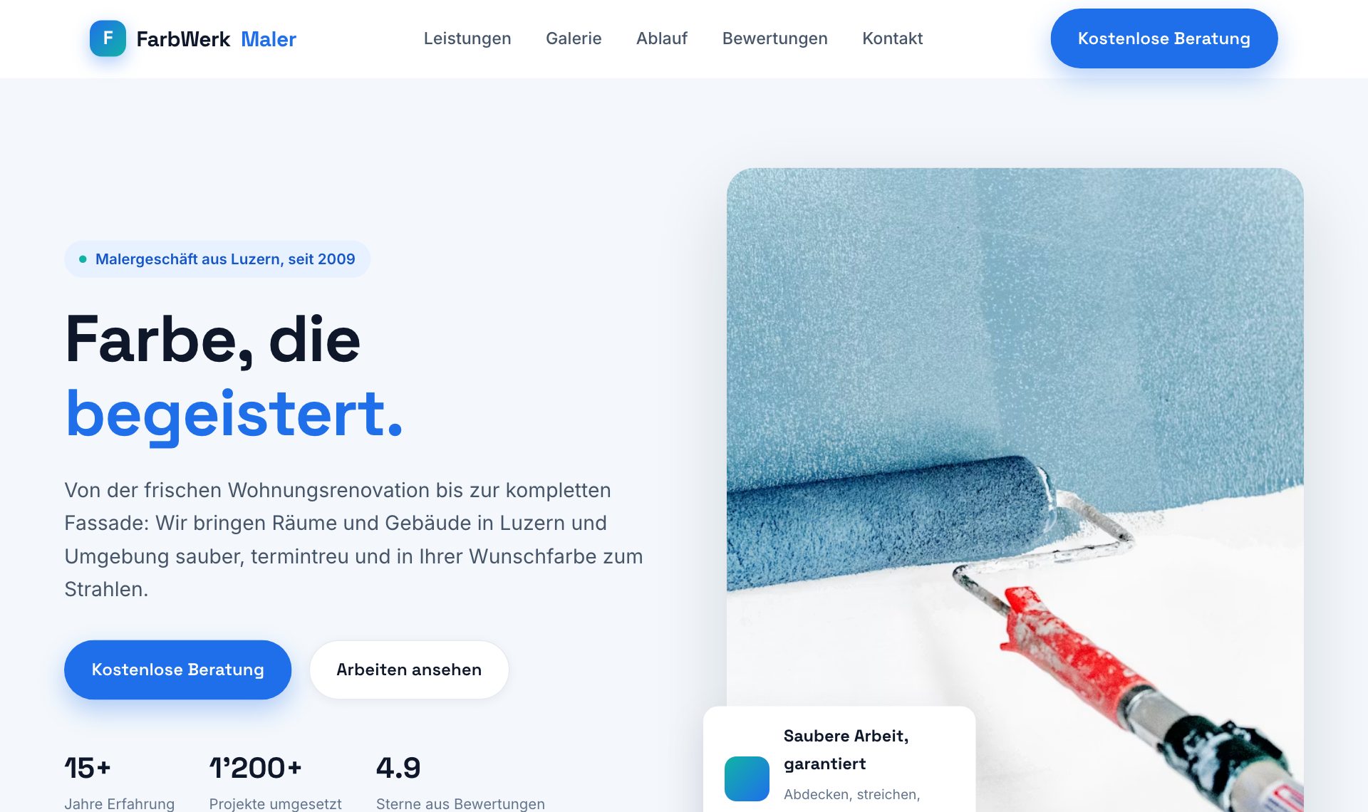 Website von FarbWerk Maler AG, Malergeschäft in Luzern