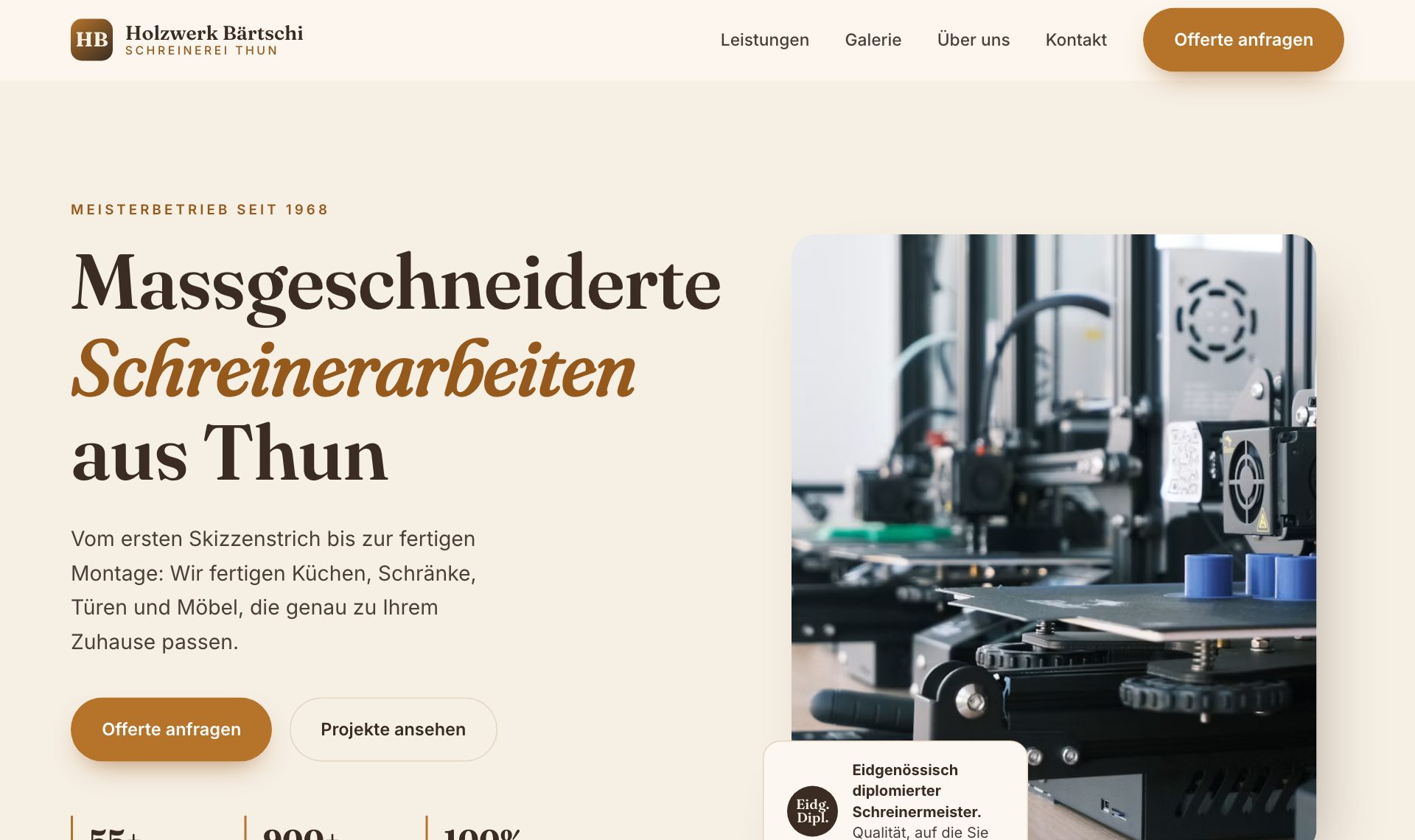 Website von Holzwerk Bärtschi, Schreinerei in Thun