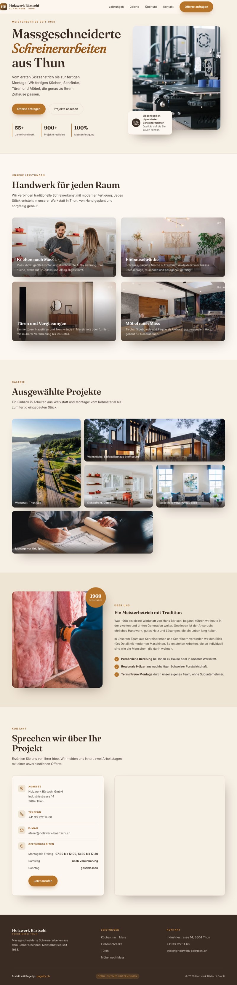 Website von Holzwerk Bärtschi, Thun